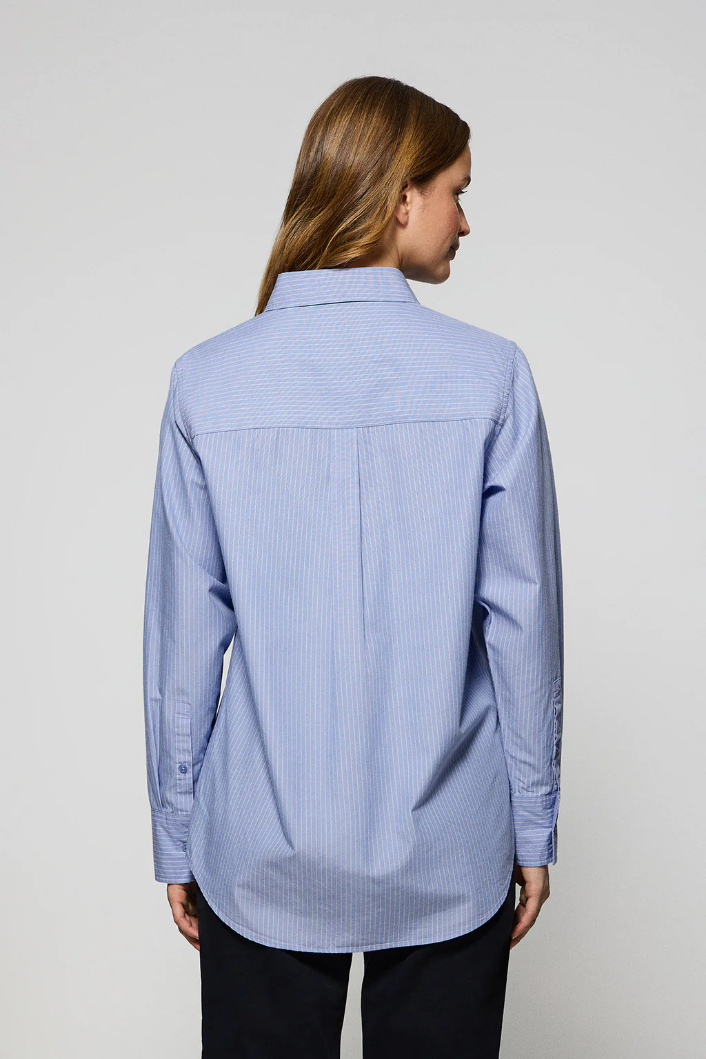 Blue striped cotton shirt Samanta with embroidered logo - Image 2