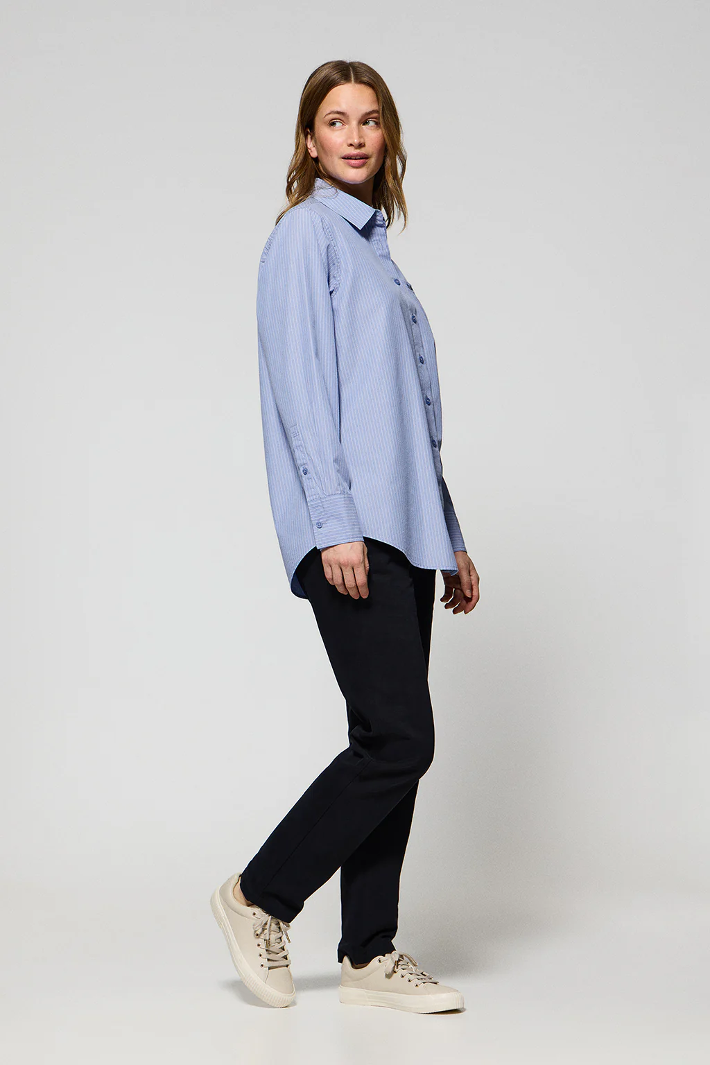 Blue striped cotton shirt Samanta with embroidered logo - Image 4