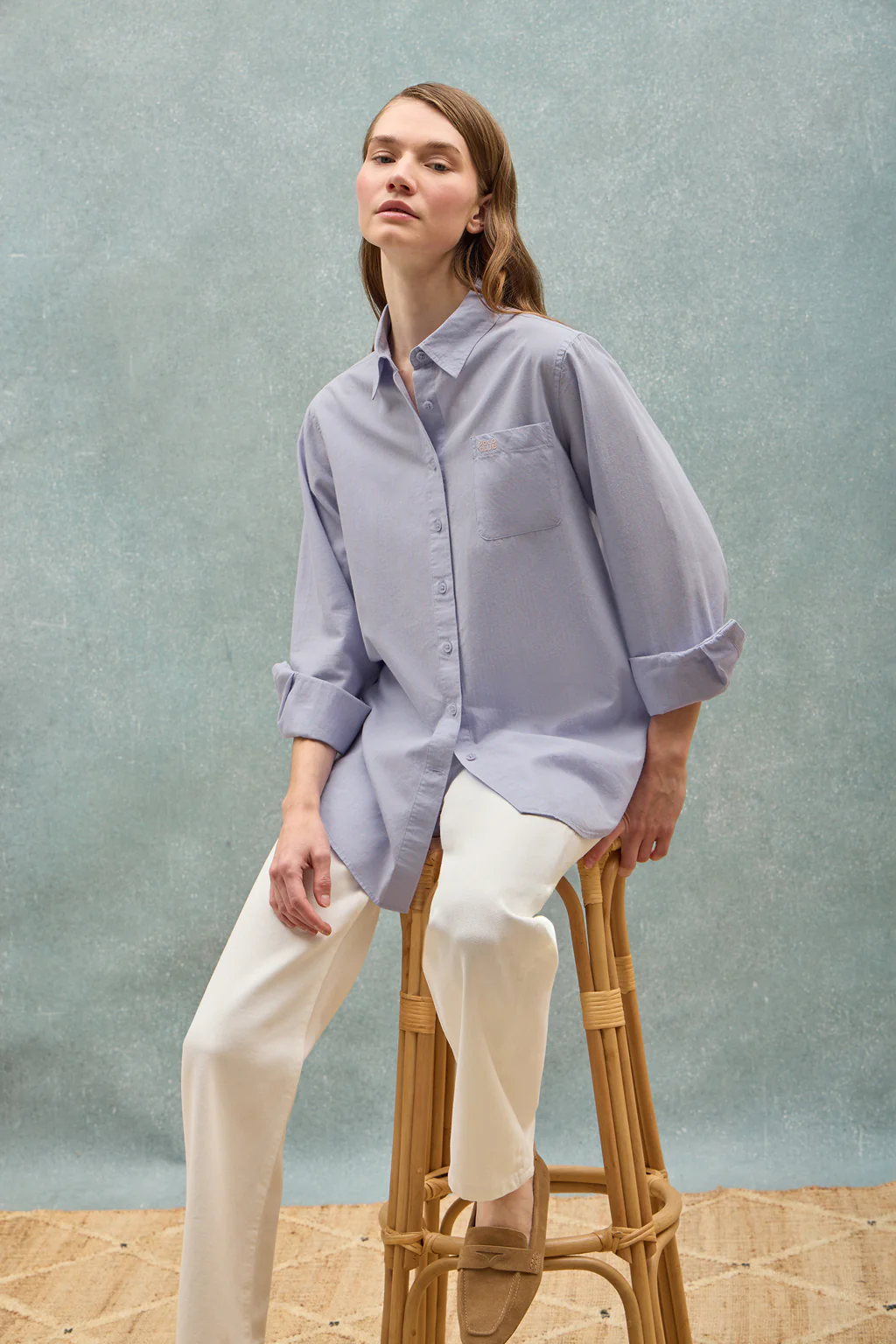 Light-blue striped cotton shirt Samanta with embroidered logo - Image 10