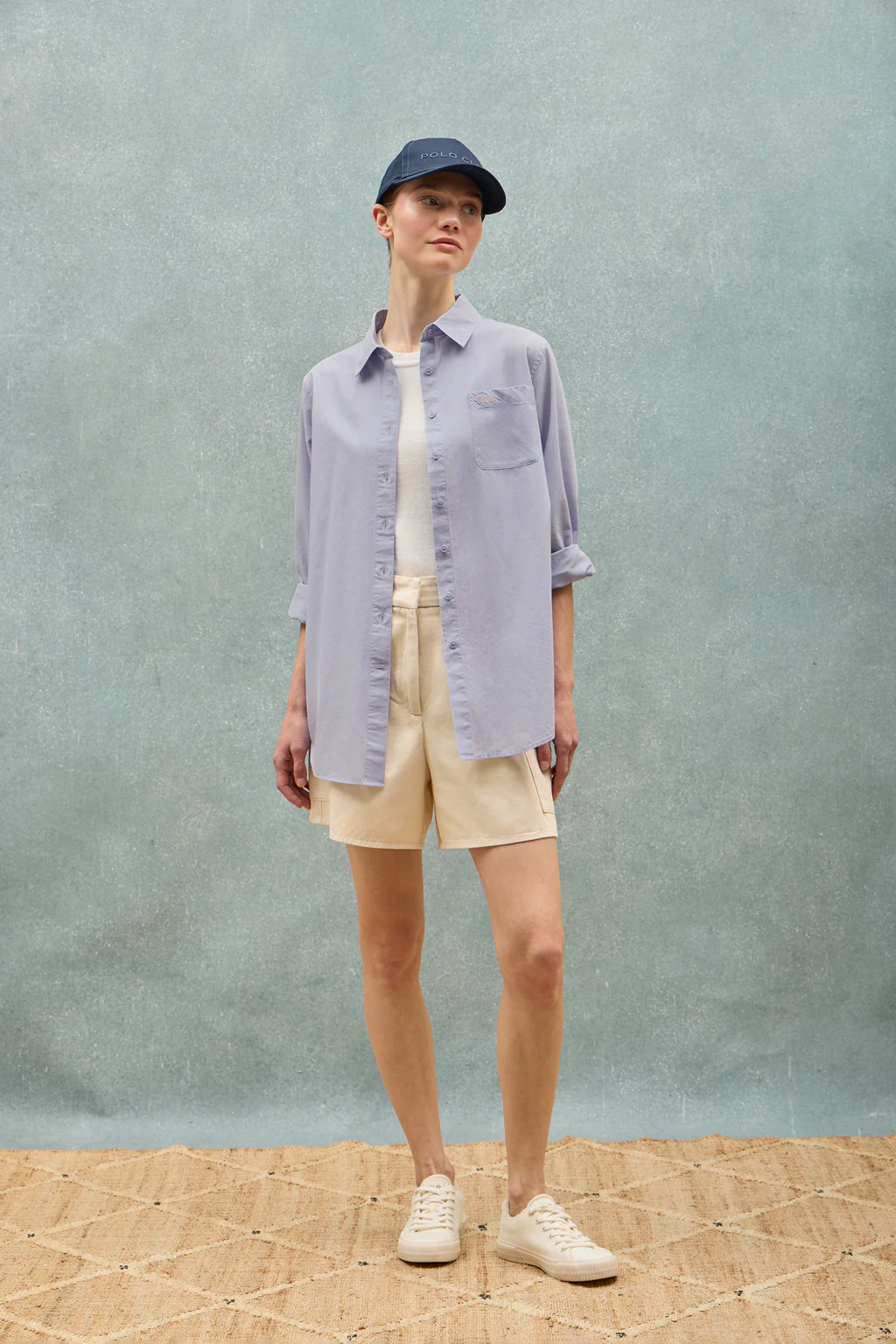 Light-blue striped cotton shirt Samanta with embroidered logo - Image 11