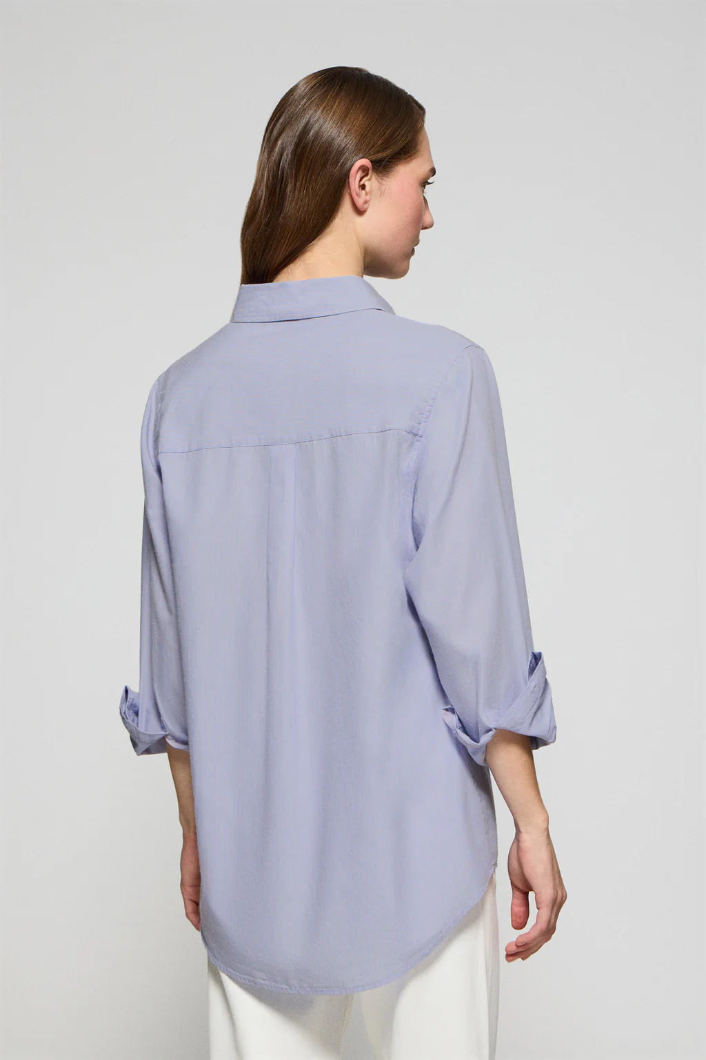 Light-blue striped cotton shirt Samanta with embroidered logo - Image 2