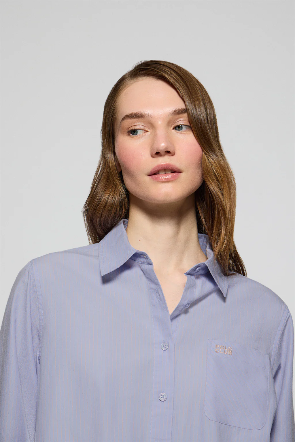 Light-blue striped cotton shirt Samanta with embroidered logo - Image 3