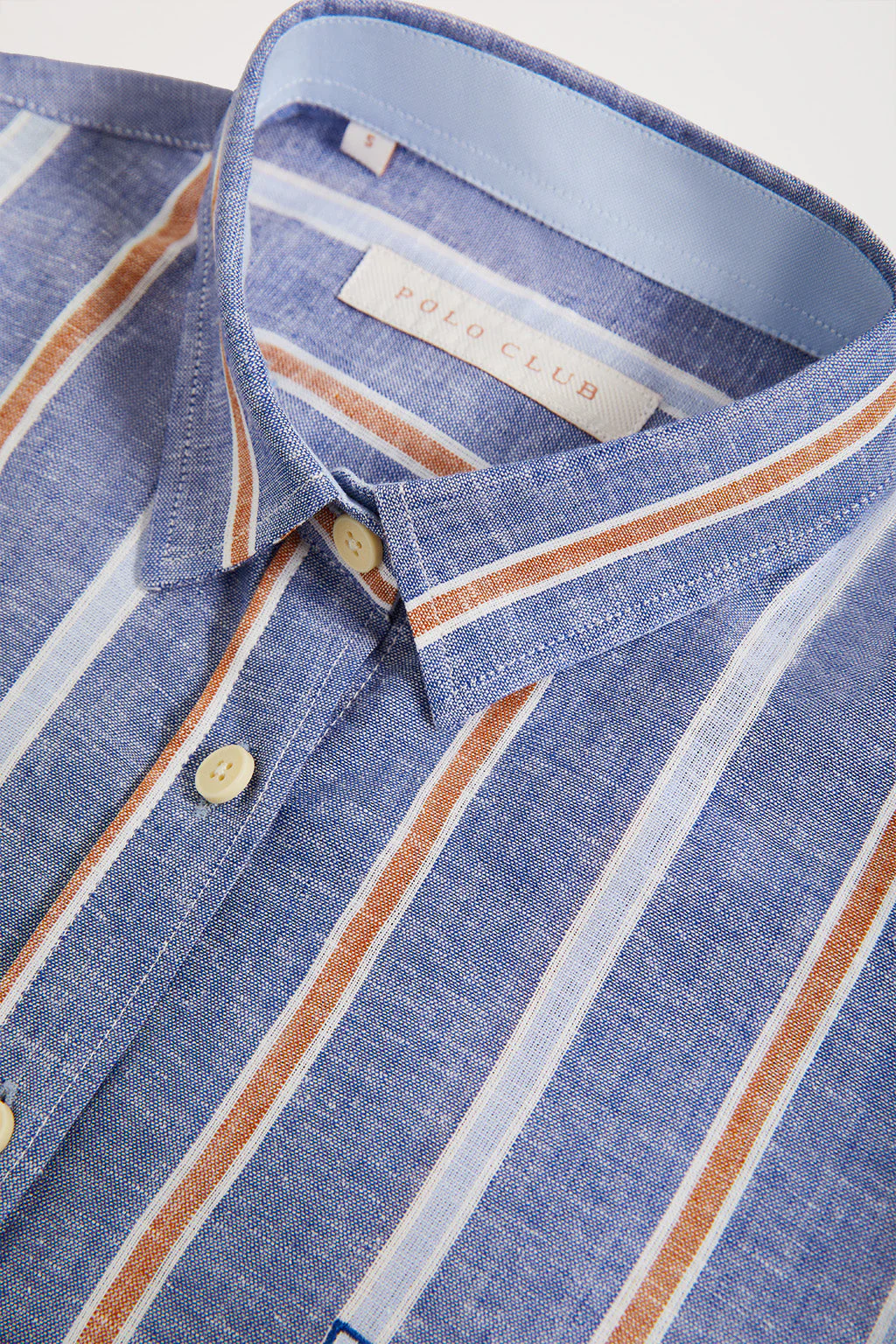 Shirt in linen and cotton with large stripes and embroidered detail on chest - Image 10