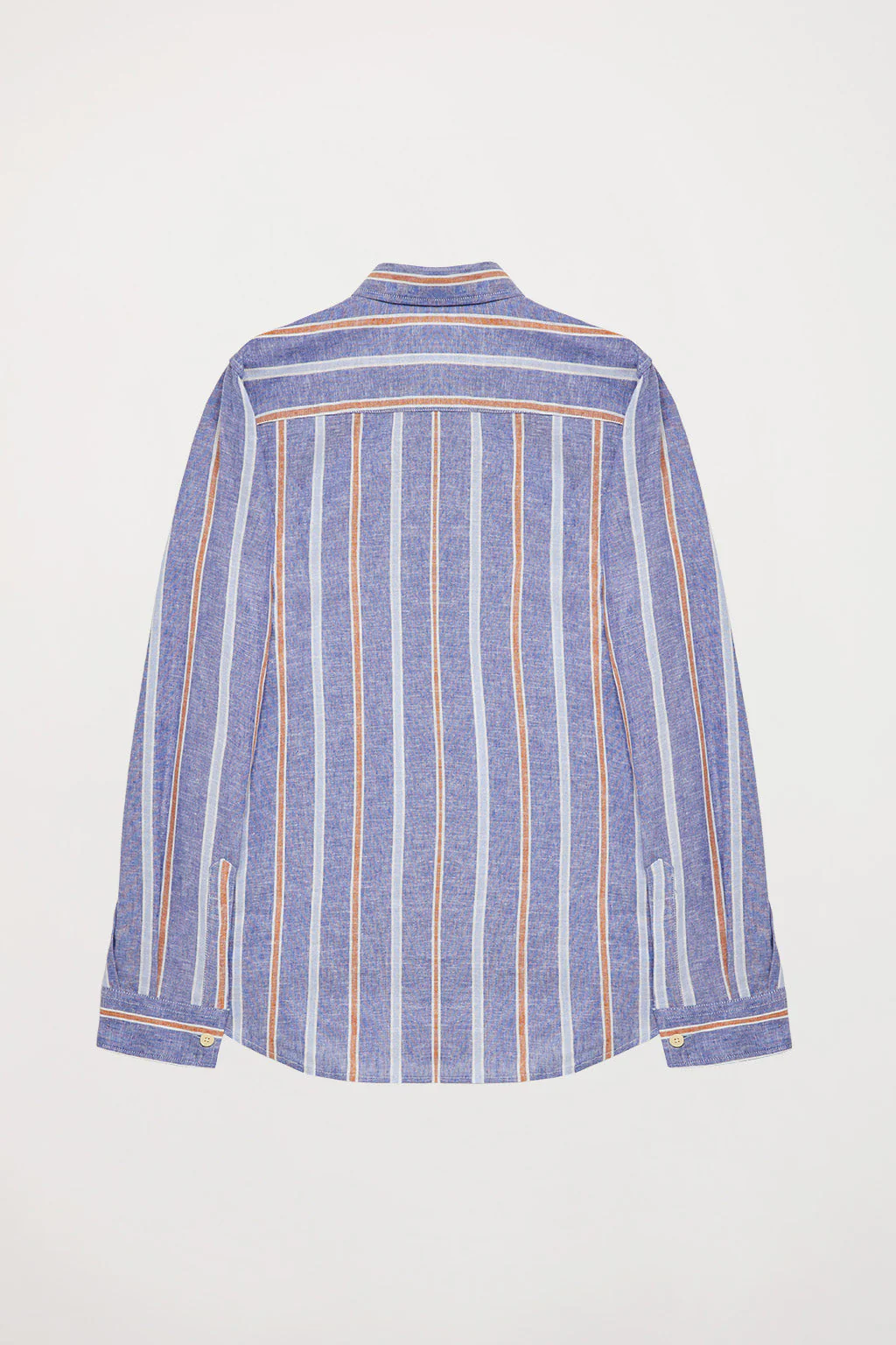 Shirt in linen and cotton with large stripes and embroidered detail on chest - Image 11