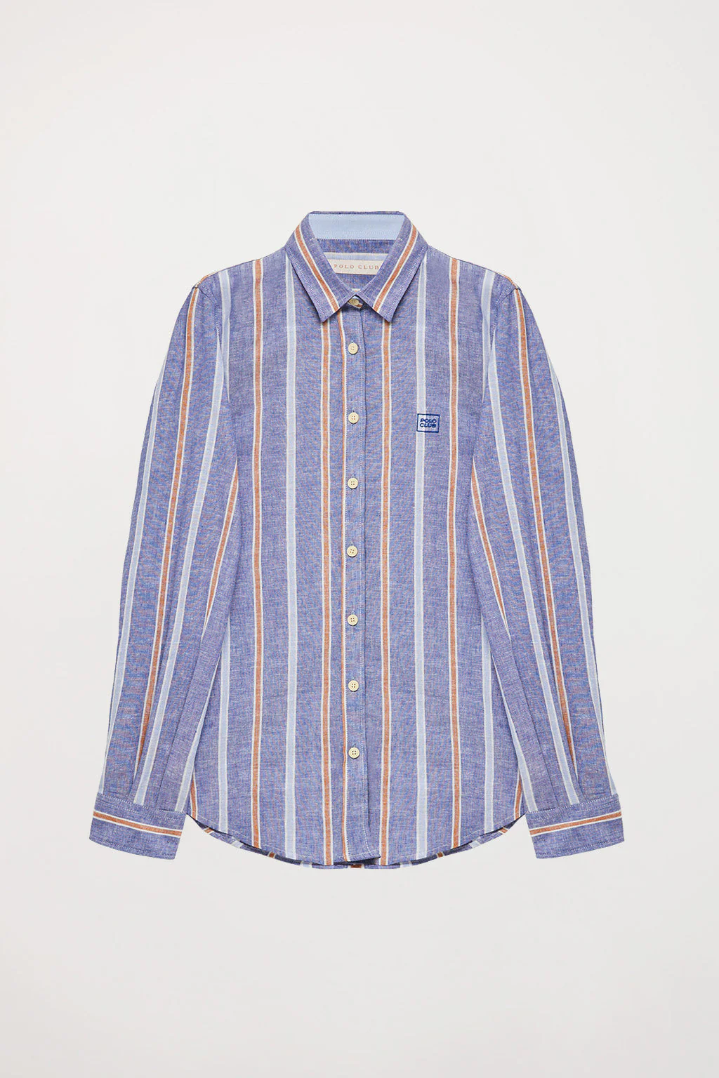 Shirt in linen and cotton with large stripes and embroidered detail on chest - Image 7