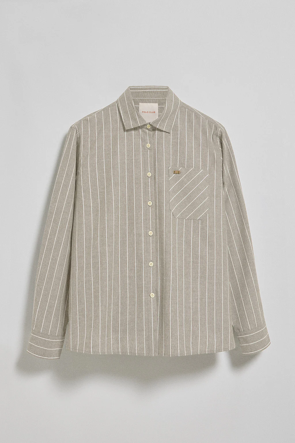 Beige loose-fit striped shirt Scarlet with pearly button - Image 7