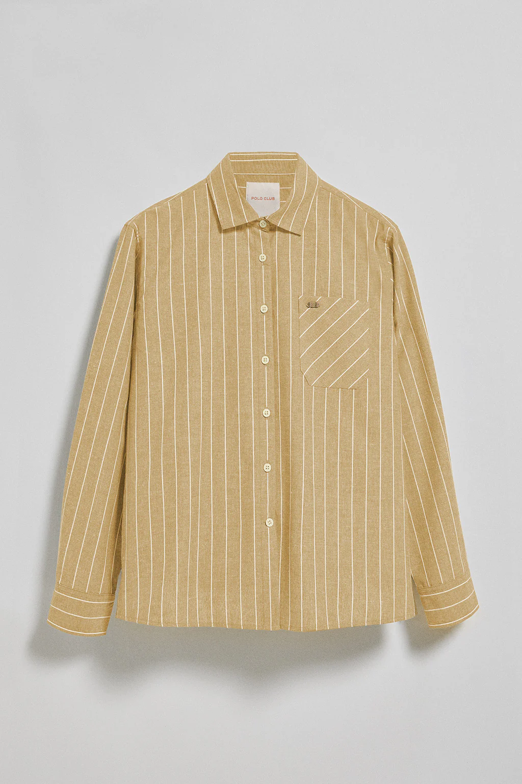 Mustard loose-fit striped shirt Scarlet with pearly button - Image 7