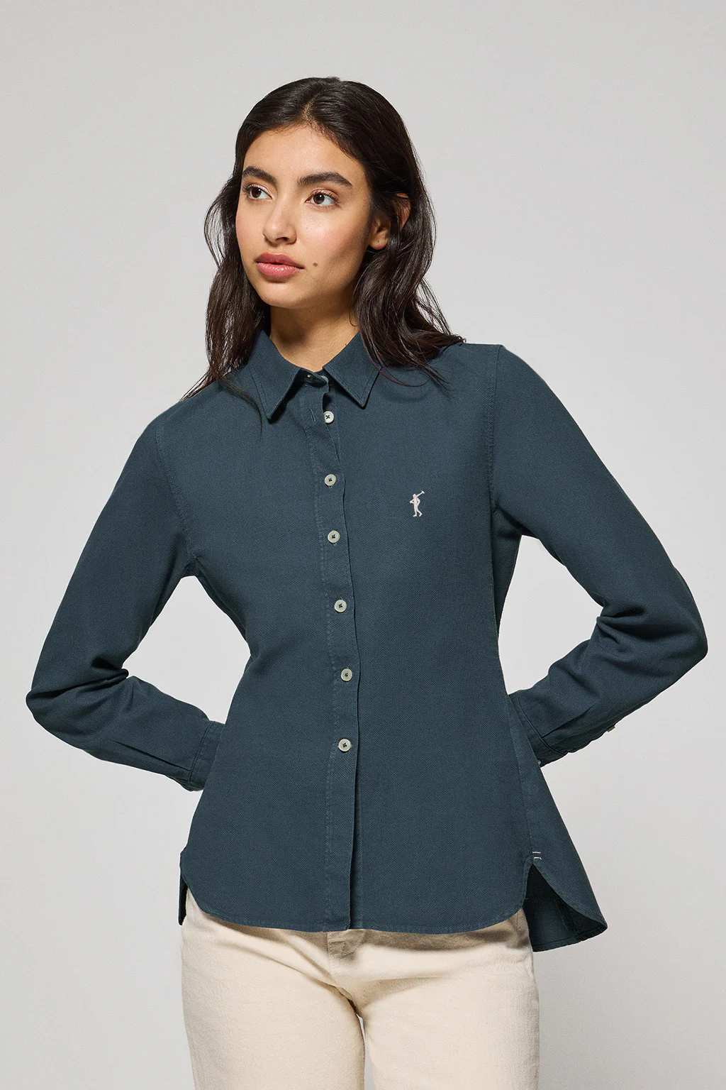 Navy-blue slim-fit shirt Sefora with Rigby Go logo