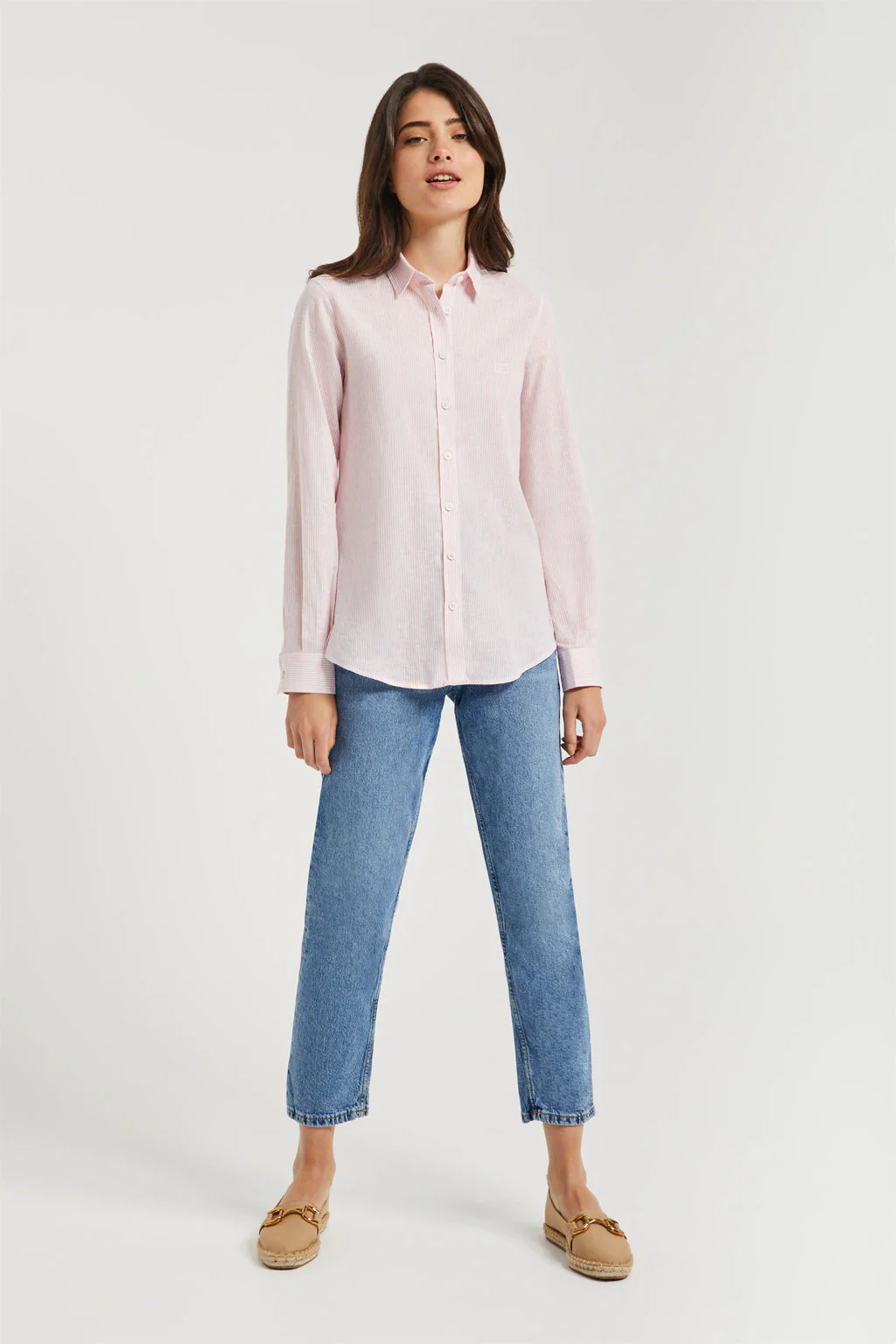 Pink thousand striped shirt with chest embroidered detail - Image 2