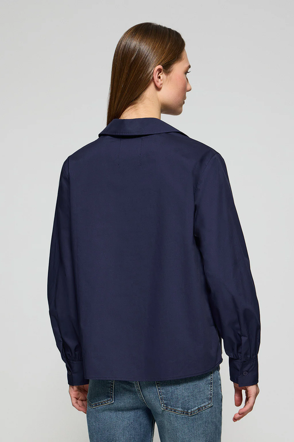 Navy-blue cotton blouse Solar with embroidered detail - Image 2