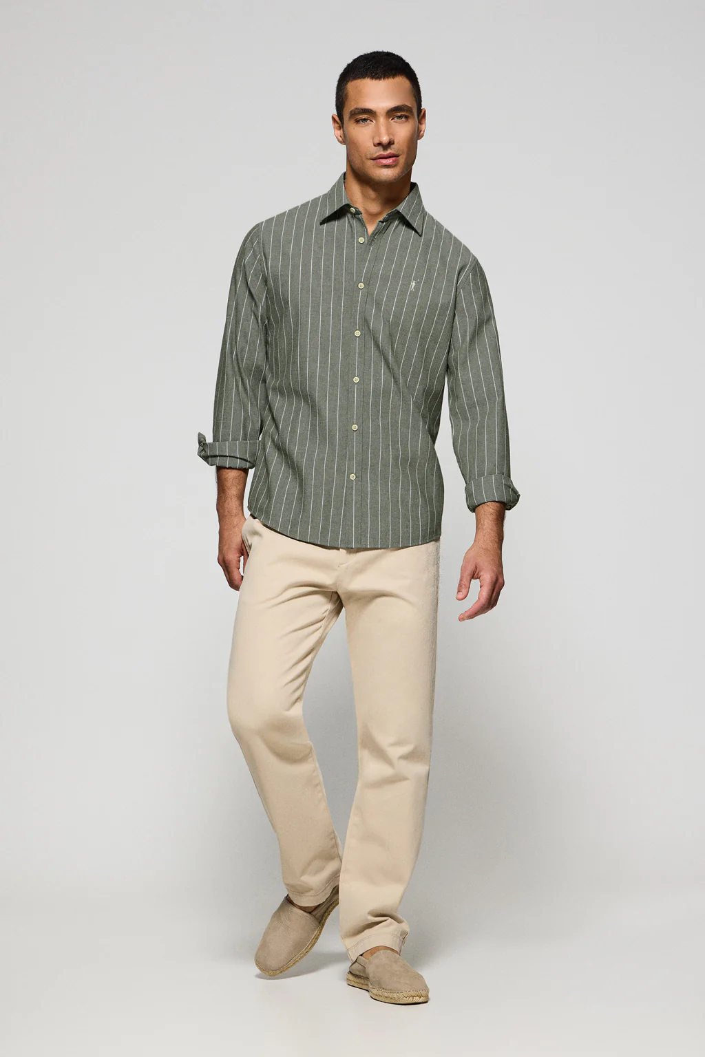 Khaki regular-fit striped shirt St James with Rigby Go logo - Image 4
