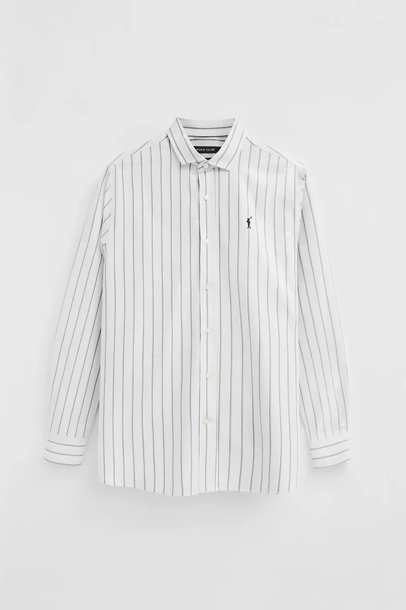 Striped regular-fit shirt in nude and navy blue with Itallian collar and Rigby Go embroidery - Image 6