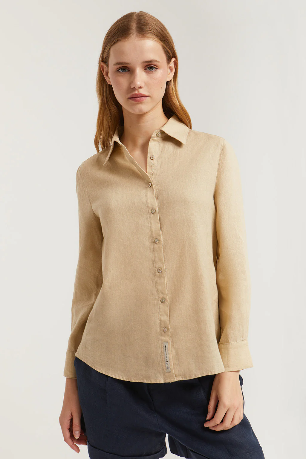 Beige linen shirt with embroidered detail - Image 2