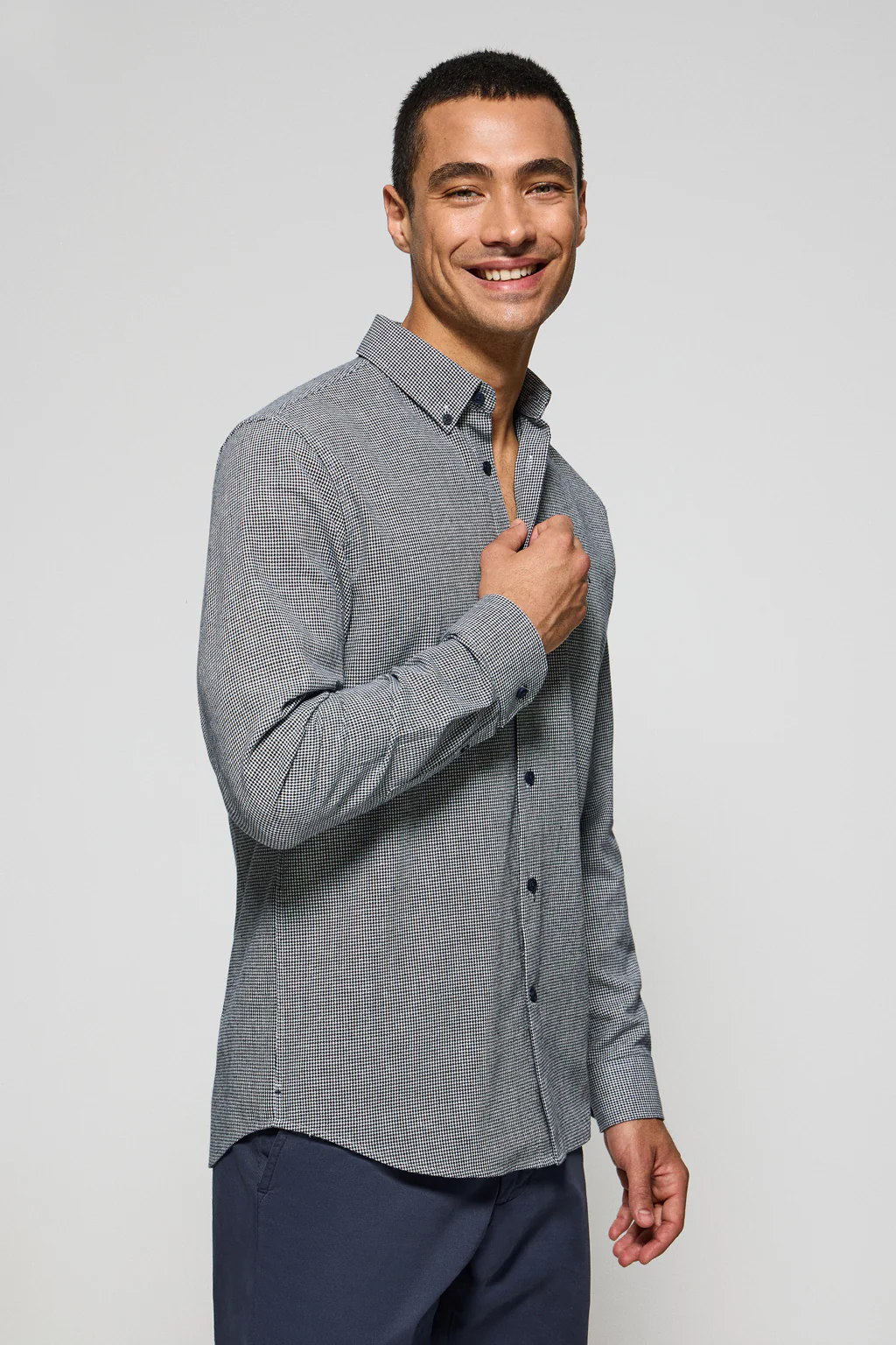 Navy-blue houndstooth shirt Williams with Rigby Go embroidered logo