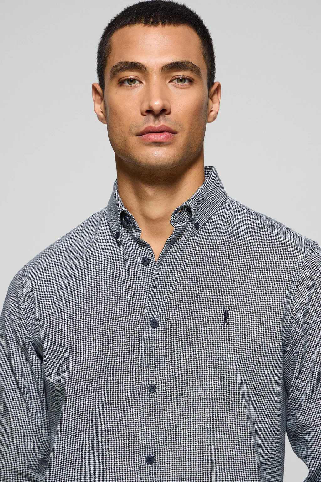 Navy-blue houndstooth shirt Williams with Rigby Go embroidered logo - Image 3