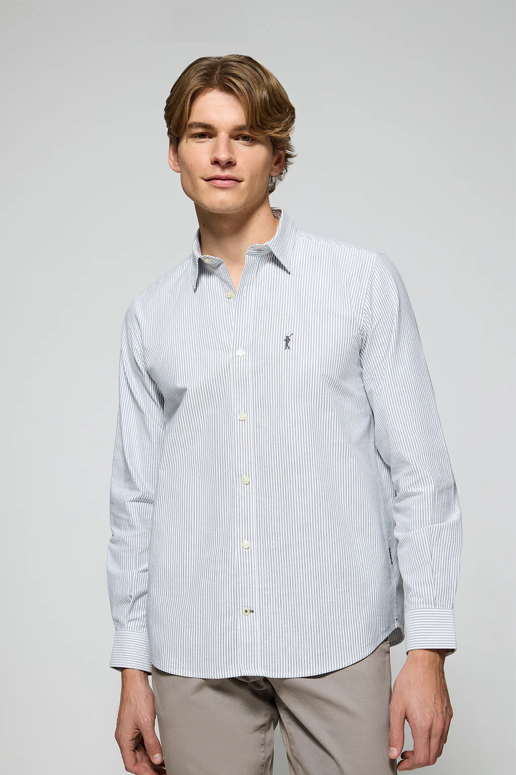 Grey striped Oxford shirt Yale with embroidered Rigby Go logo