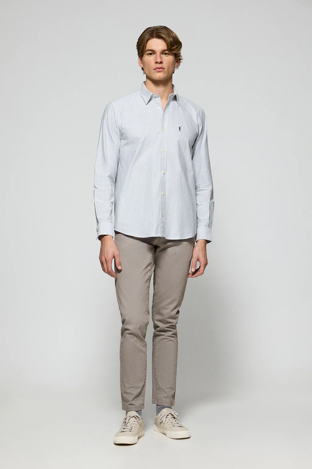 Grey striped Oxford shirt Yale with embroidered Rigby Go logo - Image 4