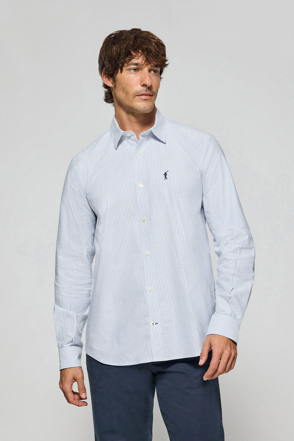 Blue striped Oxford shirt Yale with embroidered Rigby Go logo