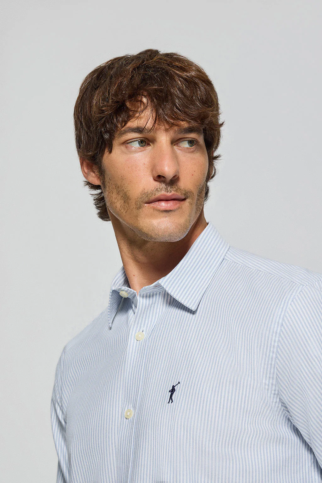 Blue striped Oxford shirt Yale with embroidered Rigby Go logo - Image 2