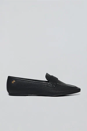 Black leather loafer Antonella with metallic detail - Image 8