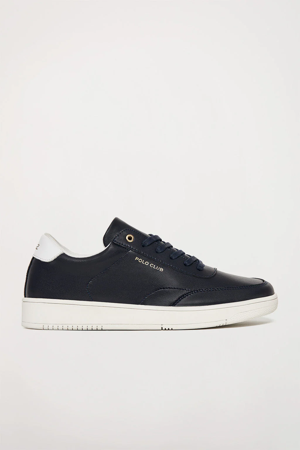Navy-blue leather casual trainers with golden details - Image 2