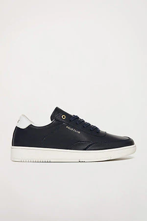 Navy-blue leather casual trainers with golden details - Image 4