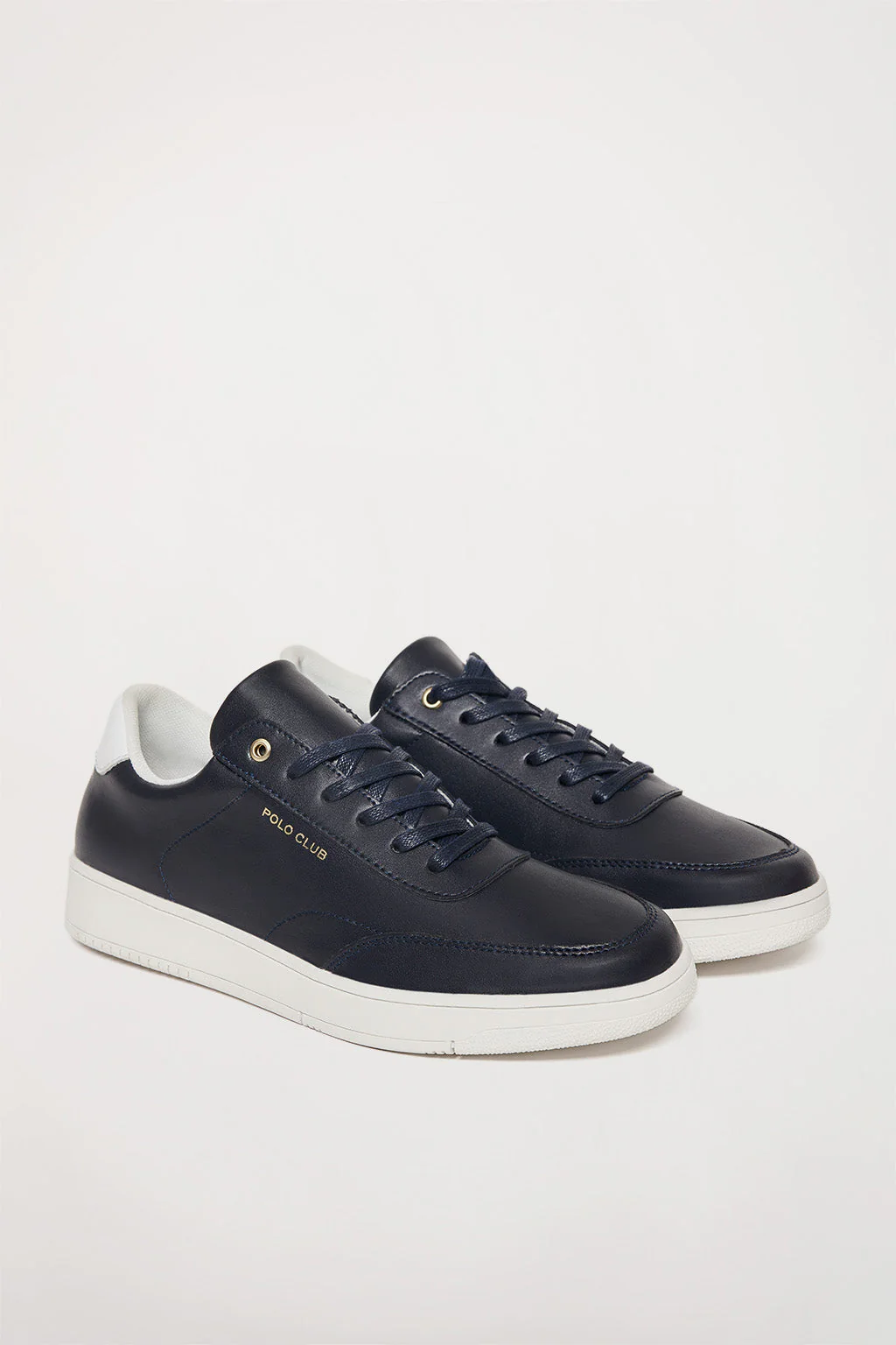Navy-blue leather casual trainers with golden details - Image 5