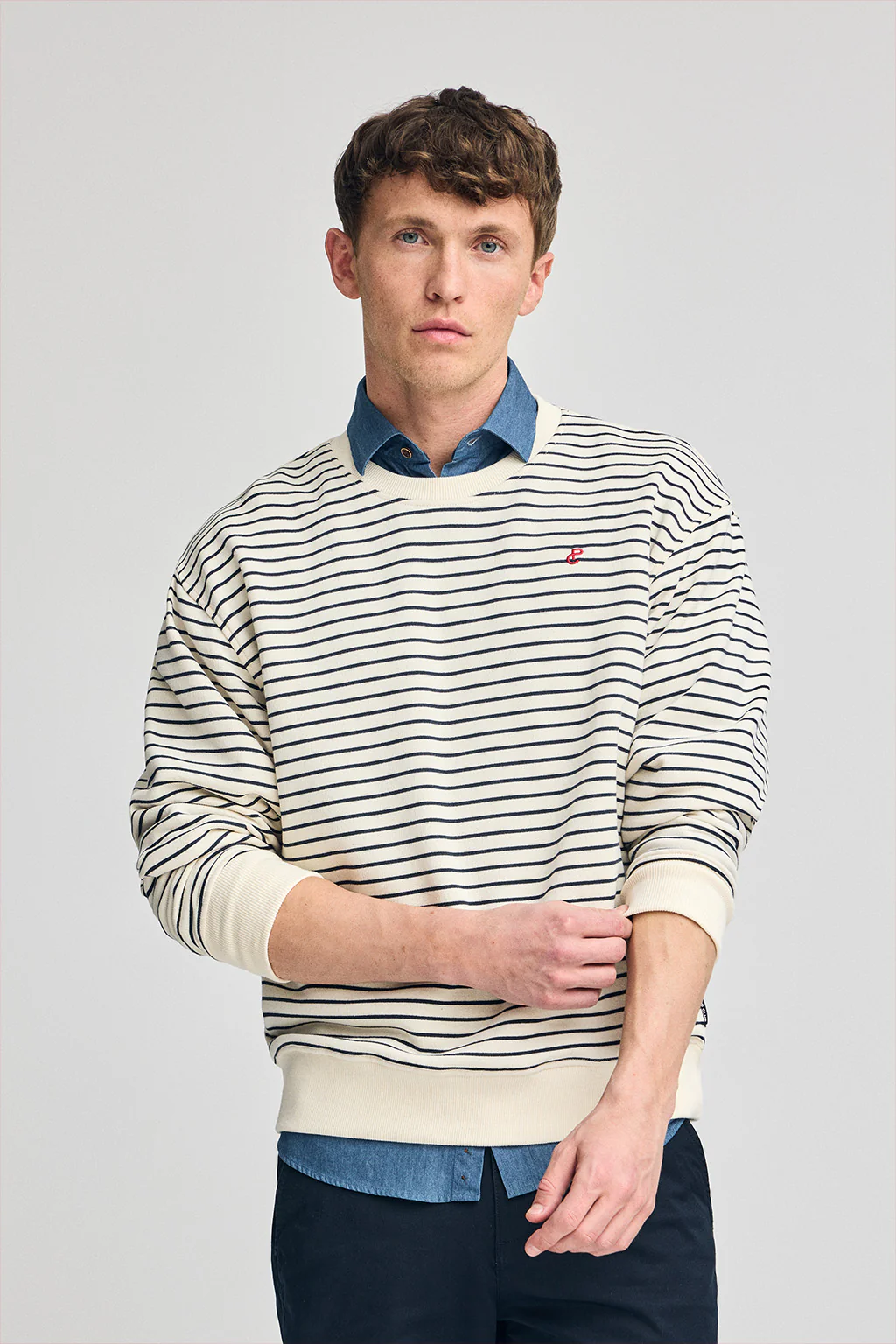 Nude striped sweatshirt Captain with embroidered monogram