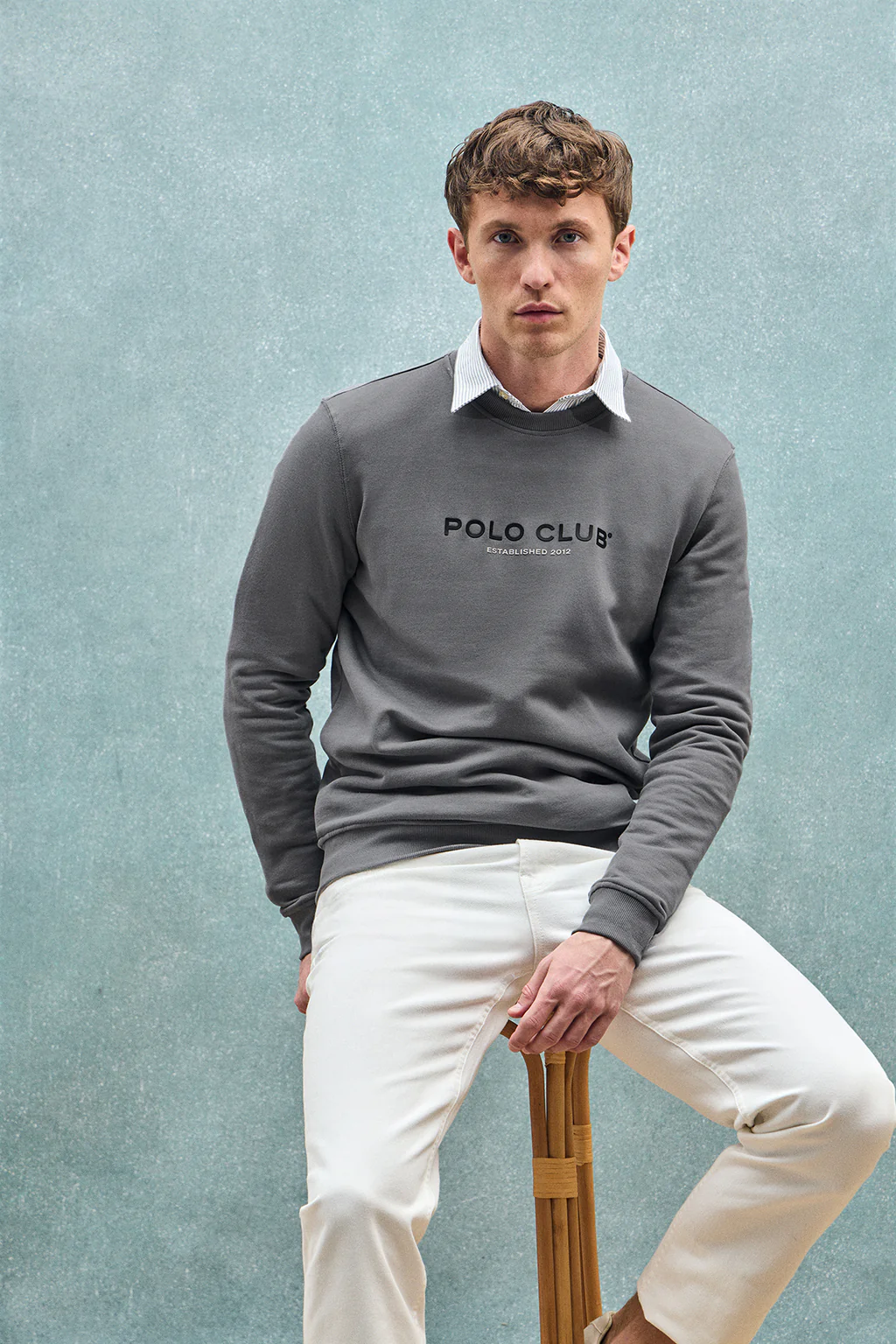 Asphalt-grey round-neck regular sweatshirt with rubber print - Image 10