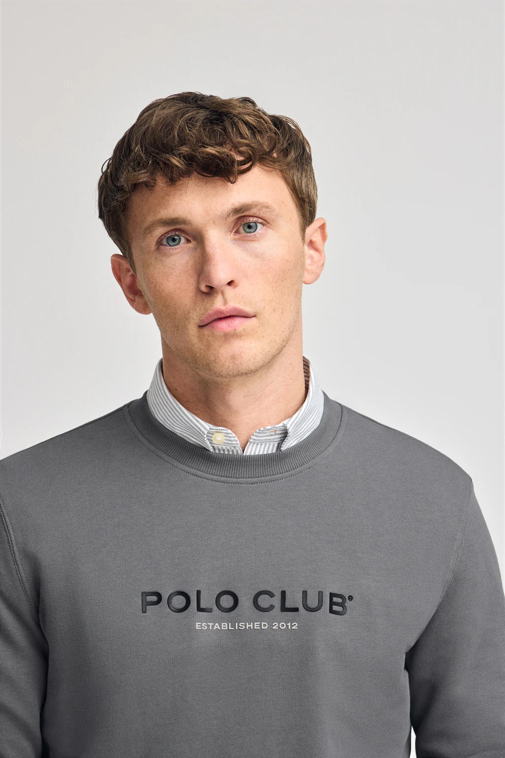 Asphalt-grey round-neck regular sweatshirt with rubber print - Image 3