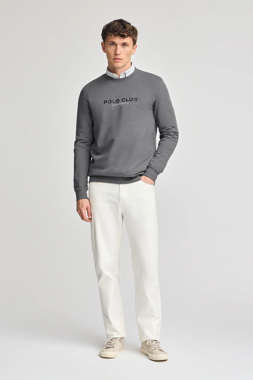 Asphalt-grey round-neck regular sweatshirt with rubber print - Image 4