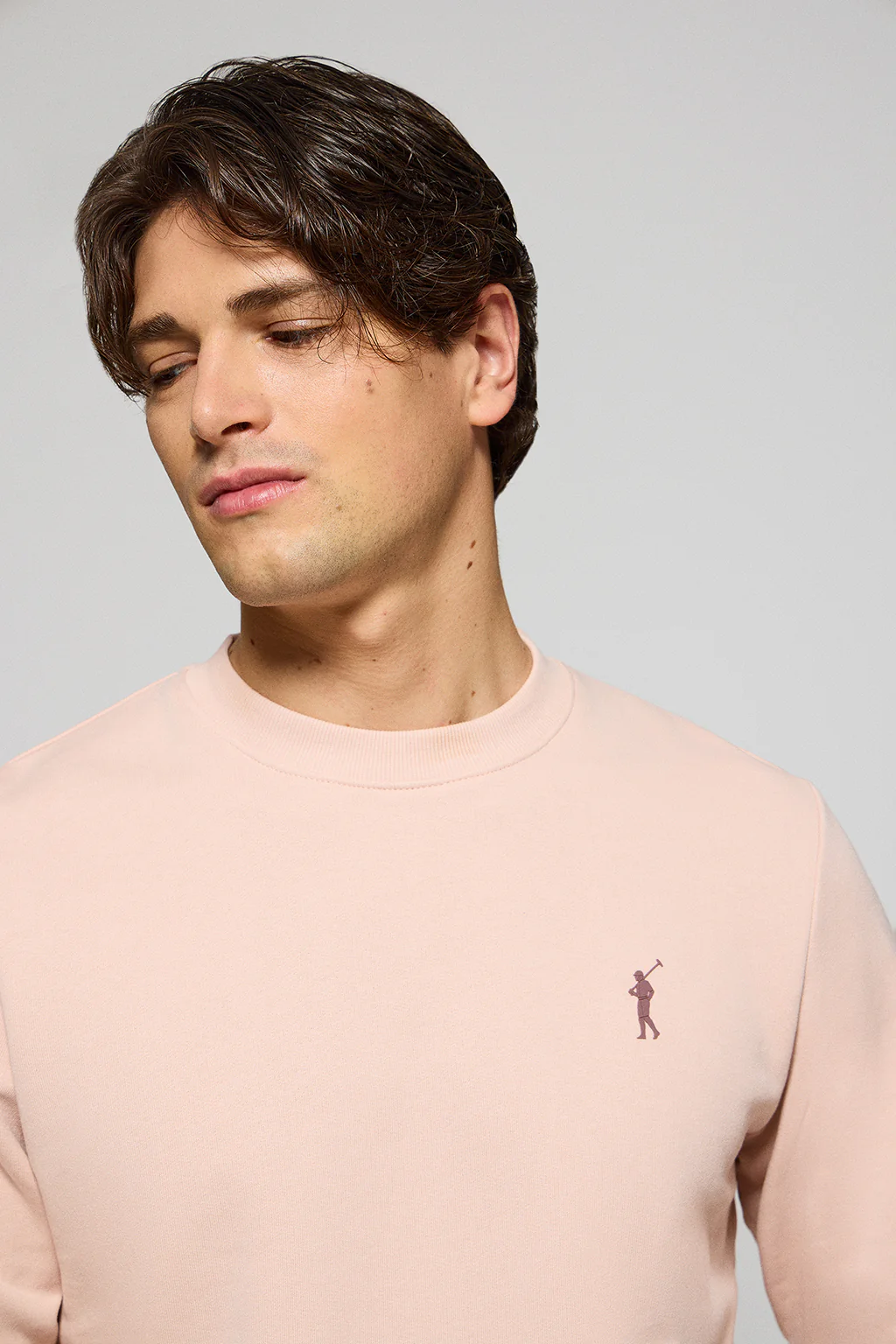 Blush-pink round-neck relaxed sweatshirt with Rigby Go rubberised logo - Image 3