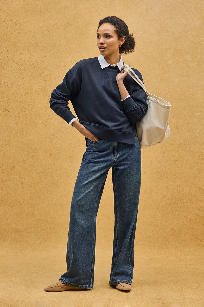 Navy-blue round-neck regular-fit sweatshirt with Rigby Go embroidery