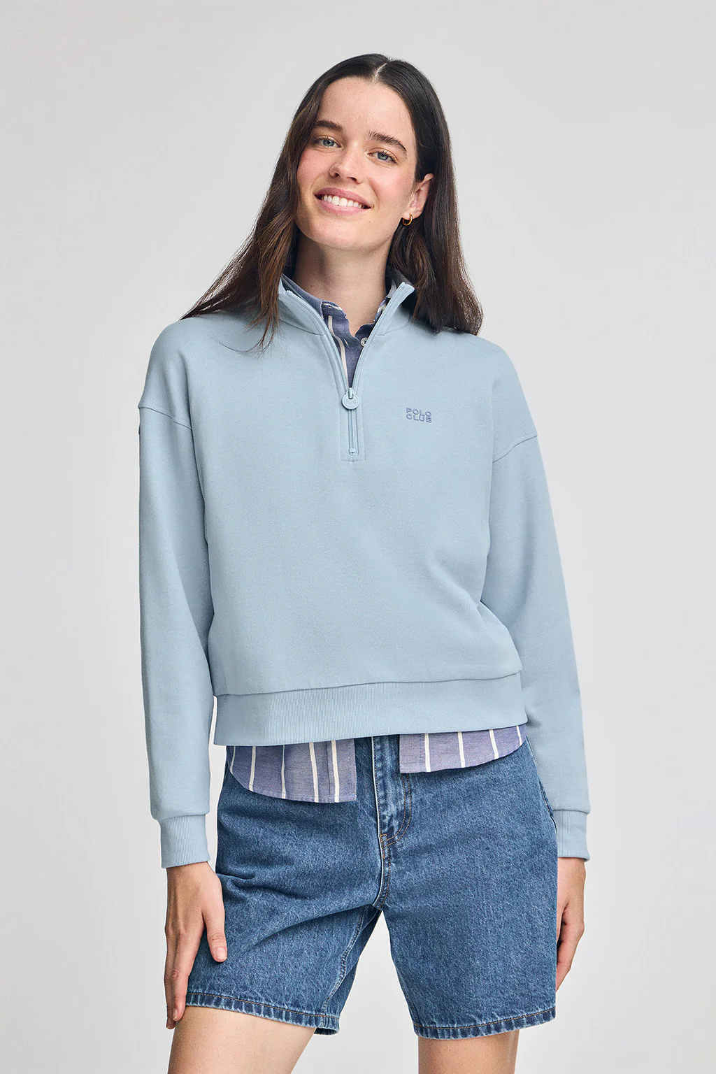 Light-blue boxy-fit sweatshirt with Polo Club rubber logo