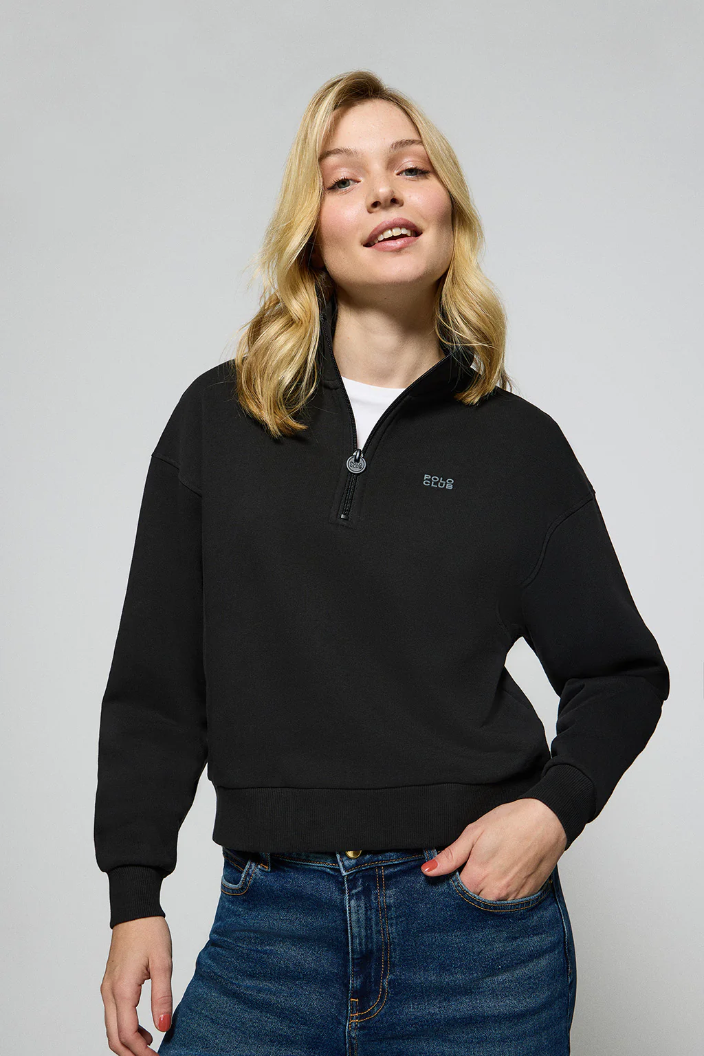 Black half-zip sweatshirt with Polo Club rubber logo - Image 5