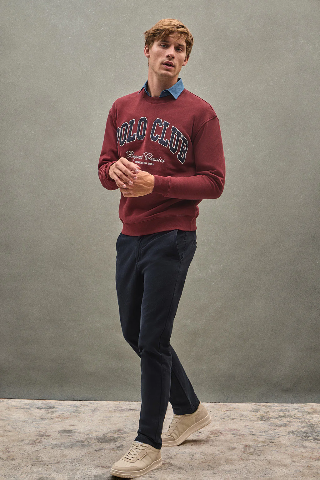 Maroon wide-fit sweatshirt Established 2012 Polo Club