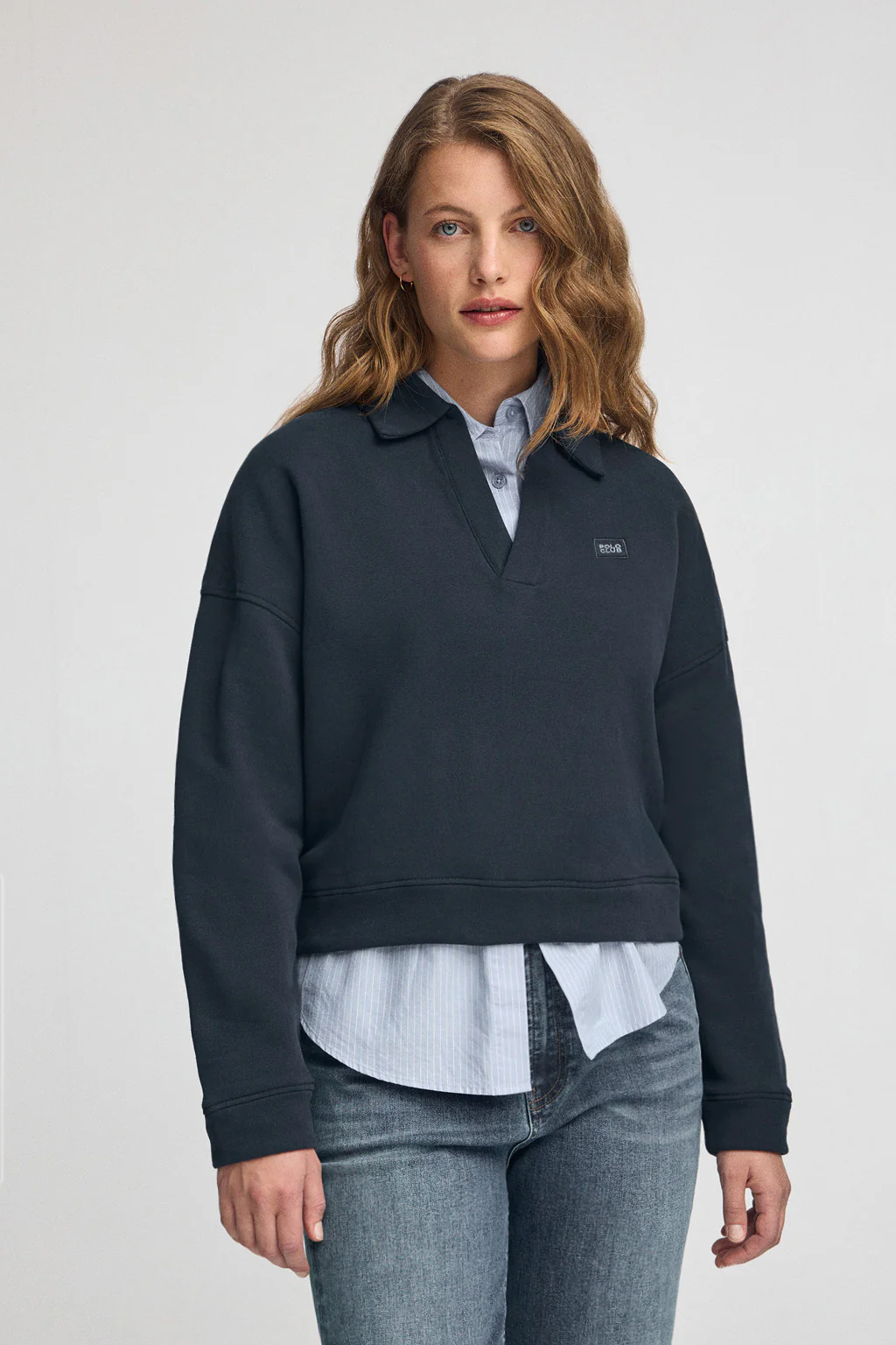 Navy-blue polo-collar sweatshirt with Polo Club logo - Image 2