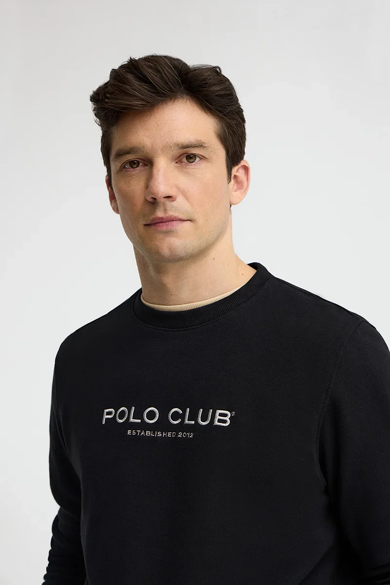 Black relaxed-fit sweatshirt with Established 2012 Polo Club embroidery