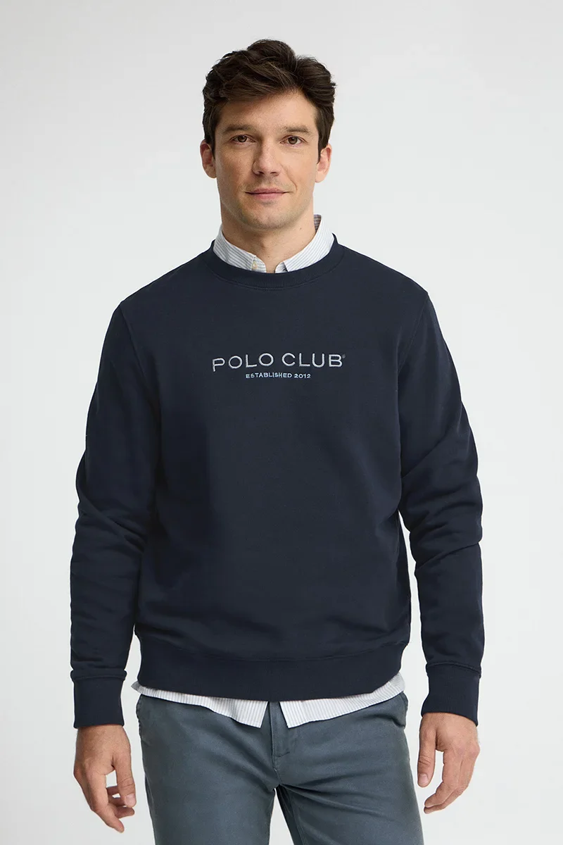 Navy-blue relaxed-fit sweatshirt with Established 2012 Polo Club embroidery