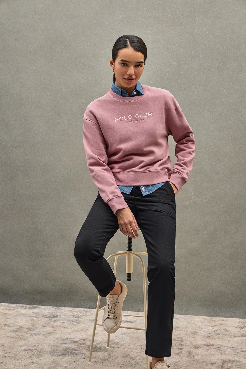 Dusty-pink boxy-fit sweatshirt Established 2012 Polo Club - Image 3