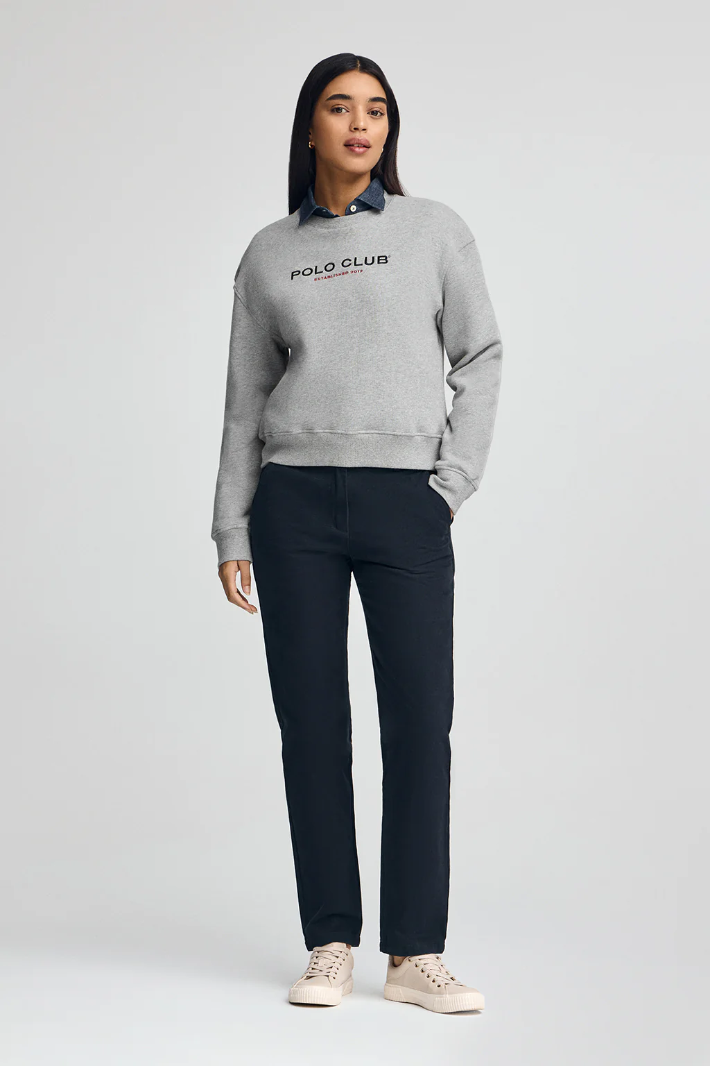 Grey-marl boxy-fit sweatshirt Established 2012 Polo Club - Image 4