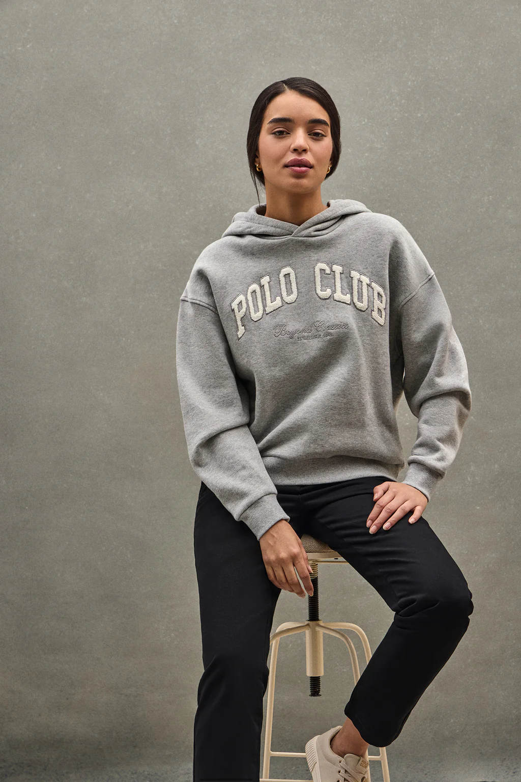 Grey-marl hoodie with Established 2012 Polo Club logo - Image 4