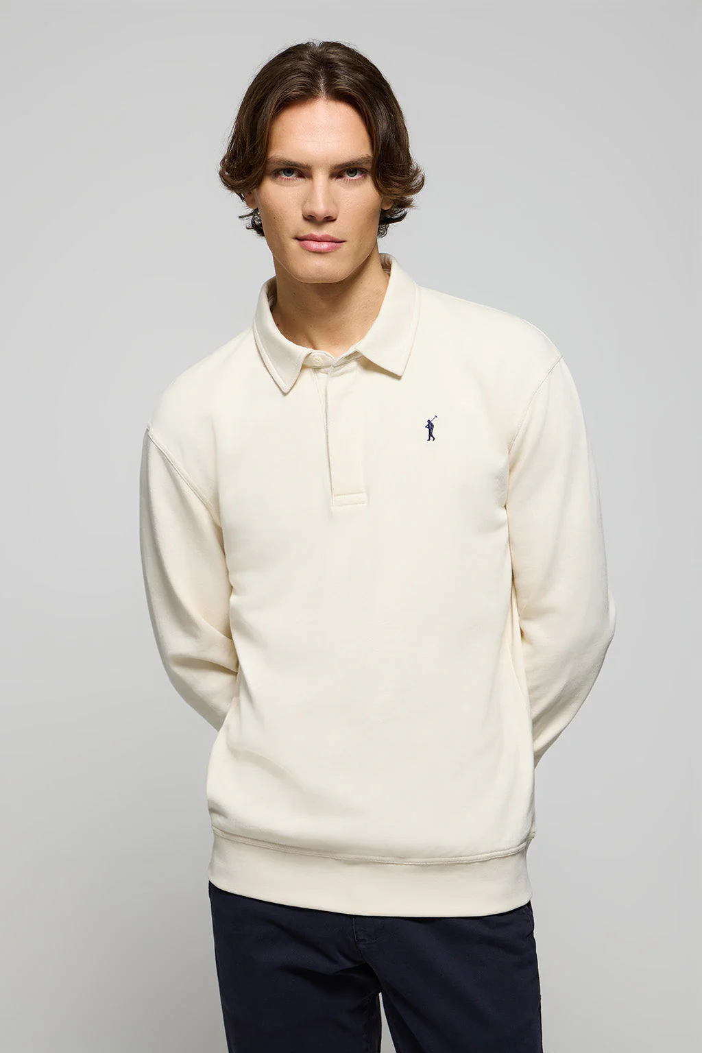 Beige polo-collar sweatshirt with Rigby Go embroidery - Image 2