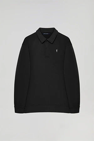 Black polo-collar sweatshirt with Rigby Go embroidery - Image 10