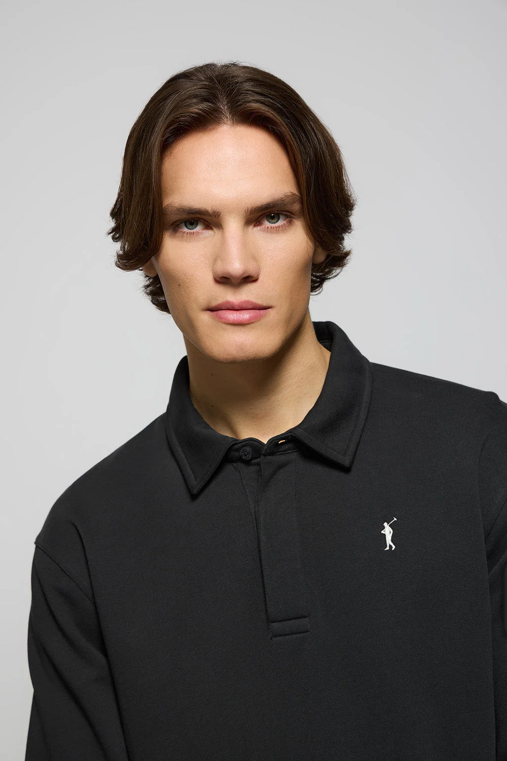 Black polo-collar sweatshirt with Rigby Go embroidery - Image 3