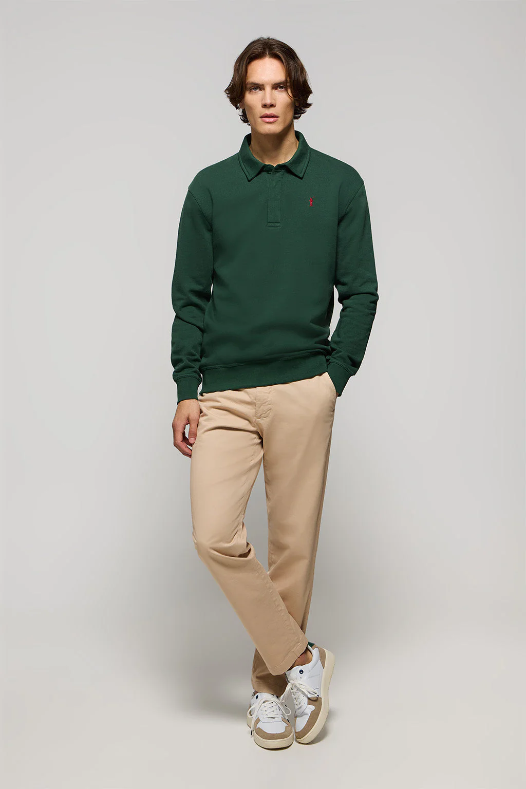 Green polo-collar sweatshirt with Rigby Go embroidery - Image 2