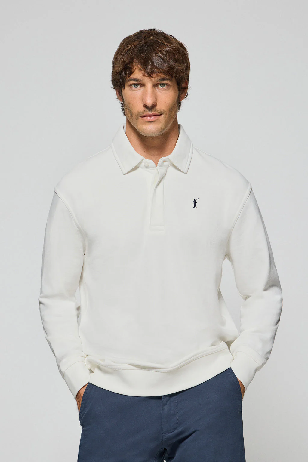 Beige polo-collar sweatshirt Hadid with Rigby Go logo