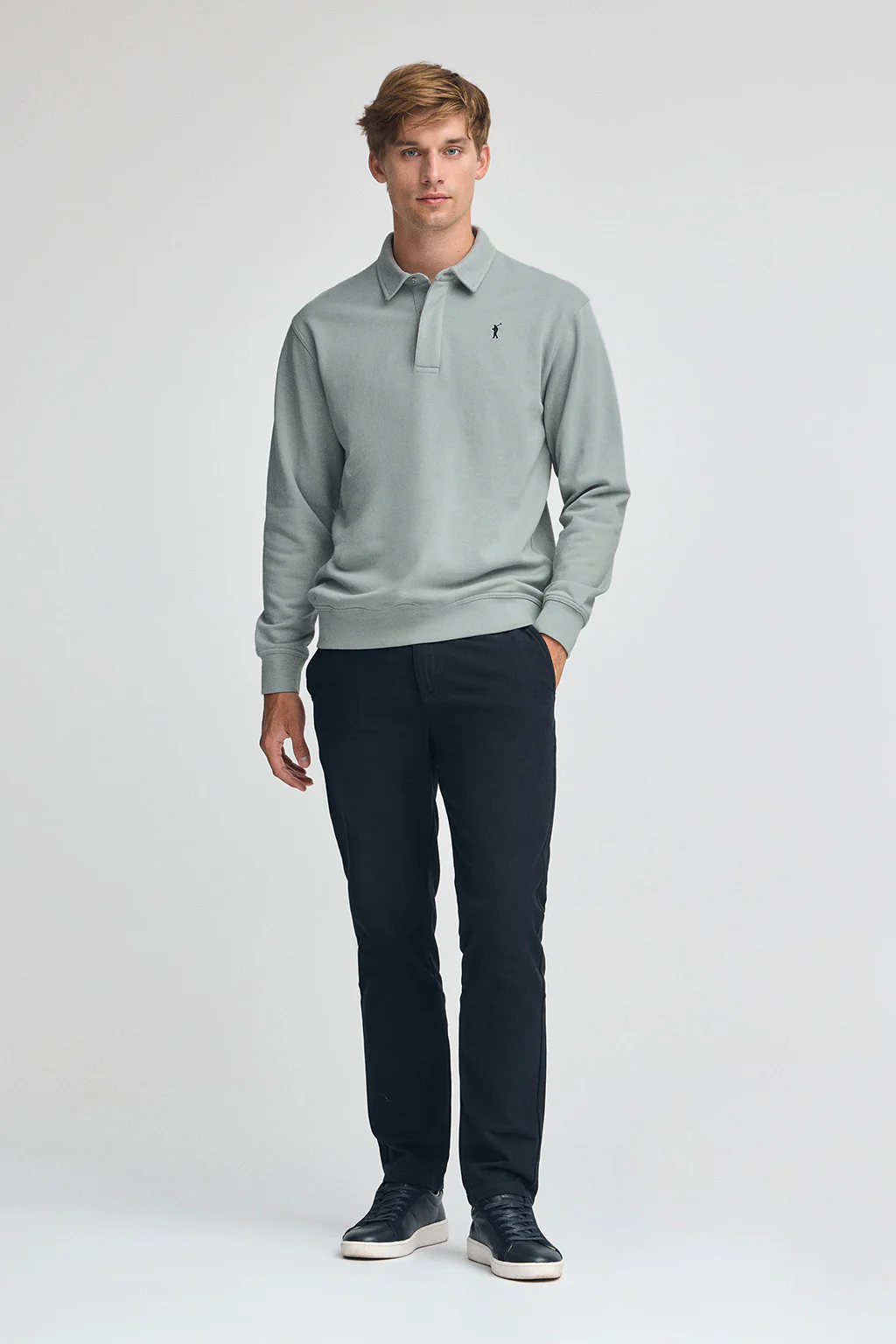 Blueish-grey regular-fit polo-style sweatshirt with Rigby Go logo - Image 3