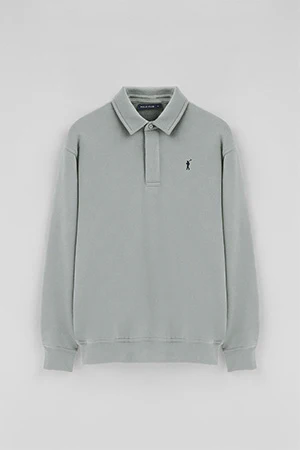 Blueish-grey regular-fit polo-style sweatshirt with Rigby Go logo - Image 9