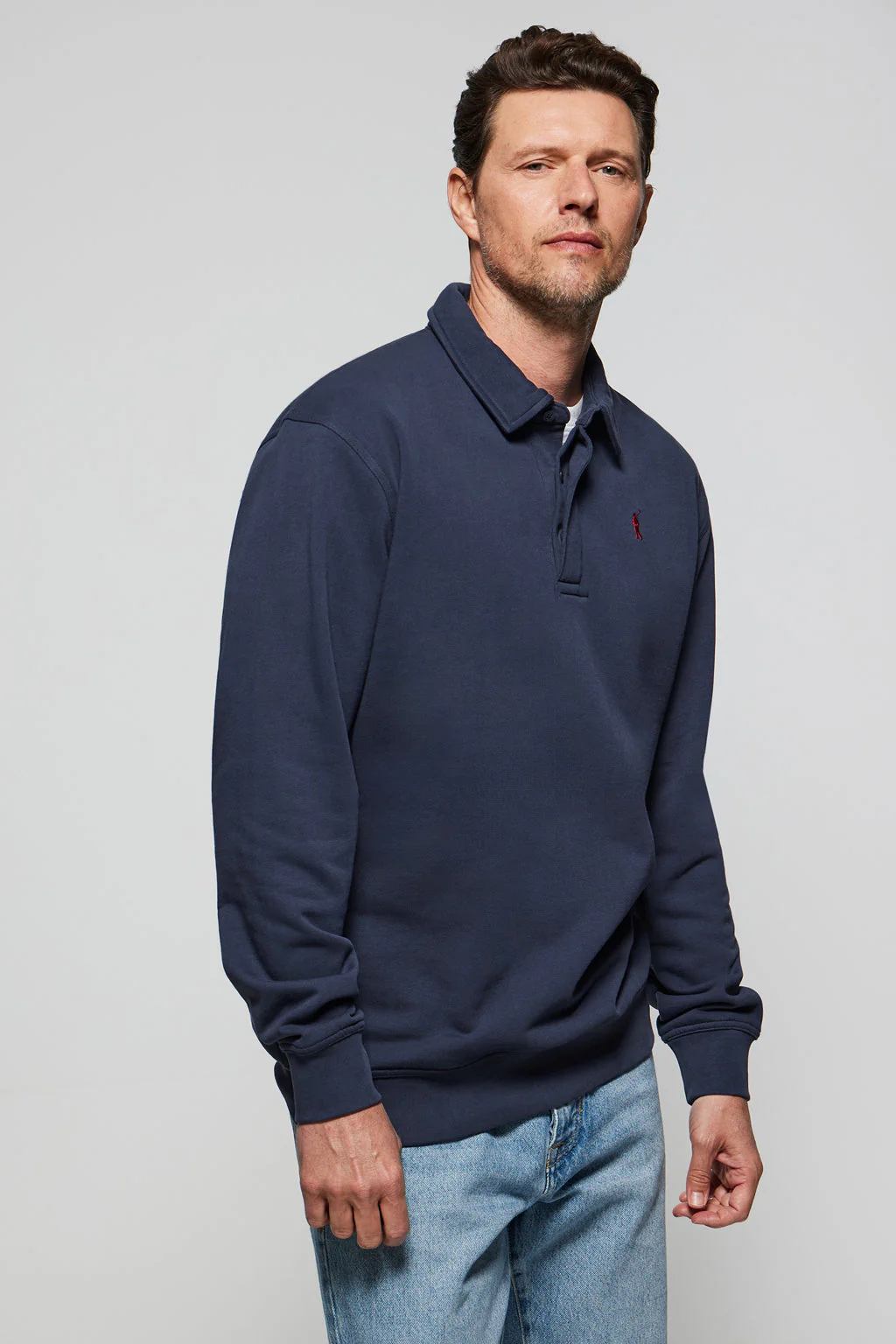 Navy-blue polo-collar sweatshirt with Rigby Go embroidery - Image 3